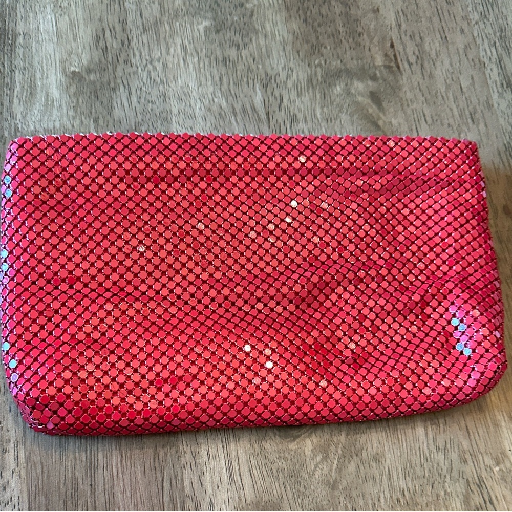Vintage Red Metal Mesh Crossbody Clutch Bag Evening Purse Chainmail Red
